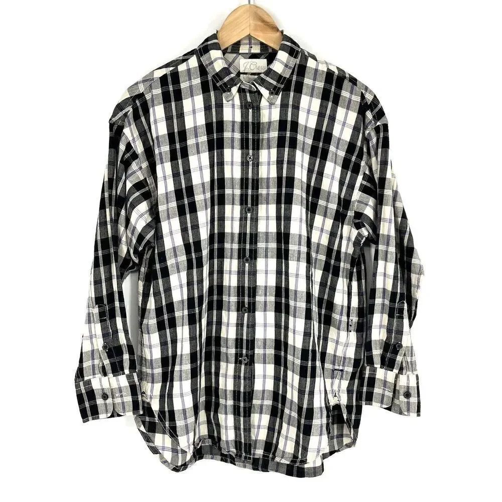 J Crew Shirt Size 4 Womens Ivory Fig Featherweight Flannel Friday Plaid Relaxed